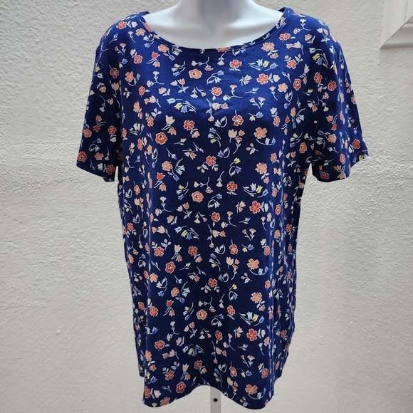 croft & barrow Tops - Croft & Barrow 100% Cotton Beautiful Navy Blue Floral Women's Short Sleeve Tee